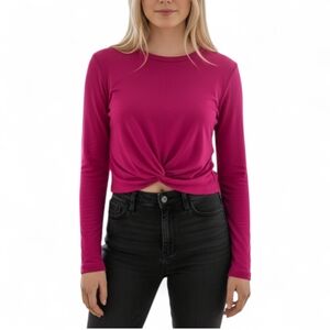 H&M Hot Pink Long Sleeve Twist Front Blouse Shirt Crop Top. Large